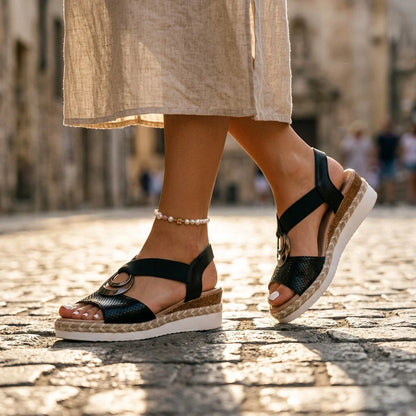 Slingback Wedge Sandals Elastic Straps & Rubber Outsole