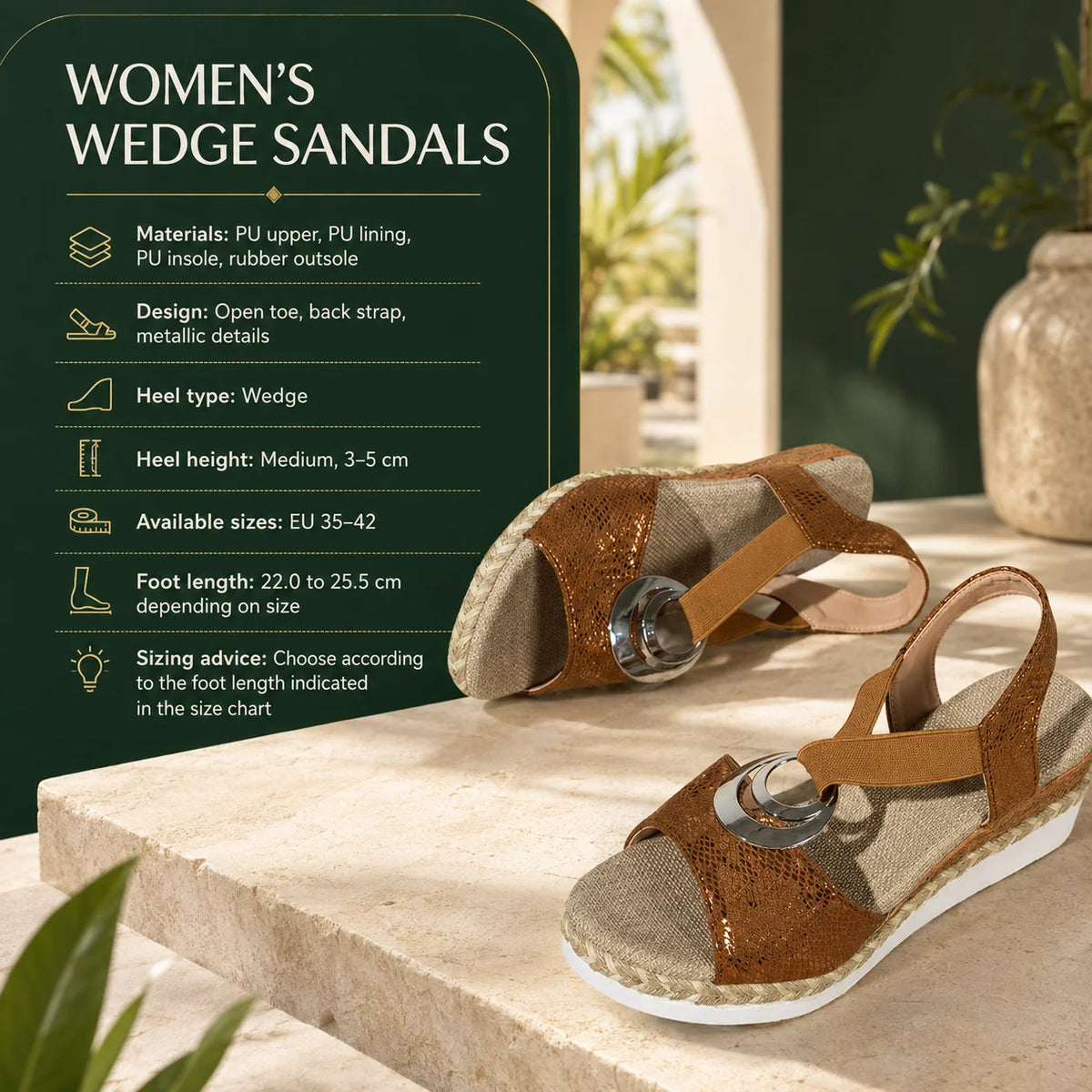 Slingback Wedge Sandals Elastic Straps & Rubber Outsole