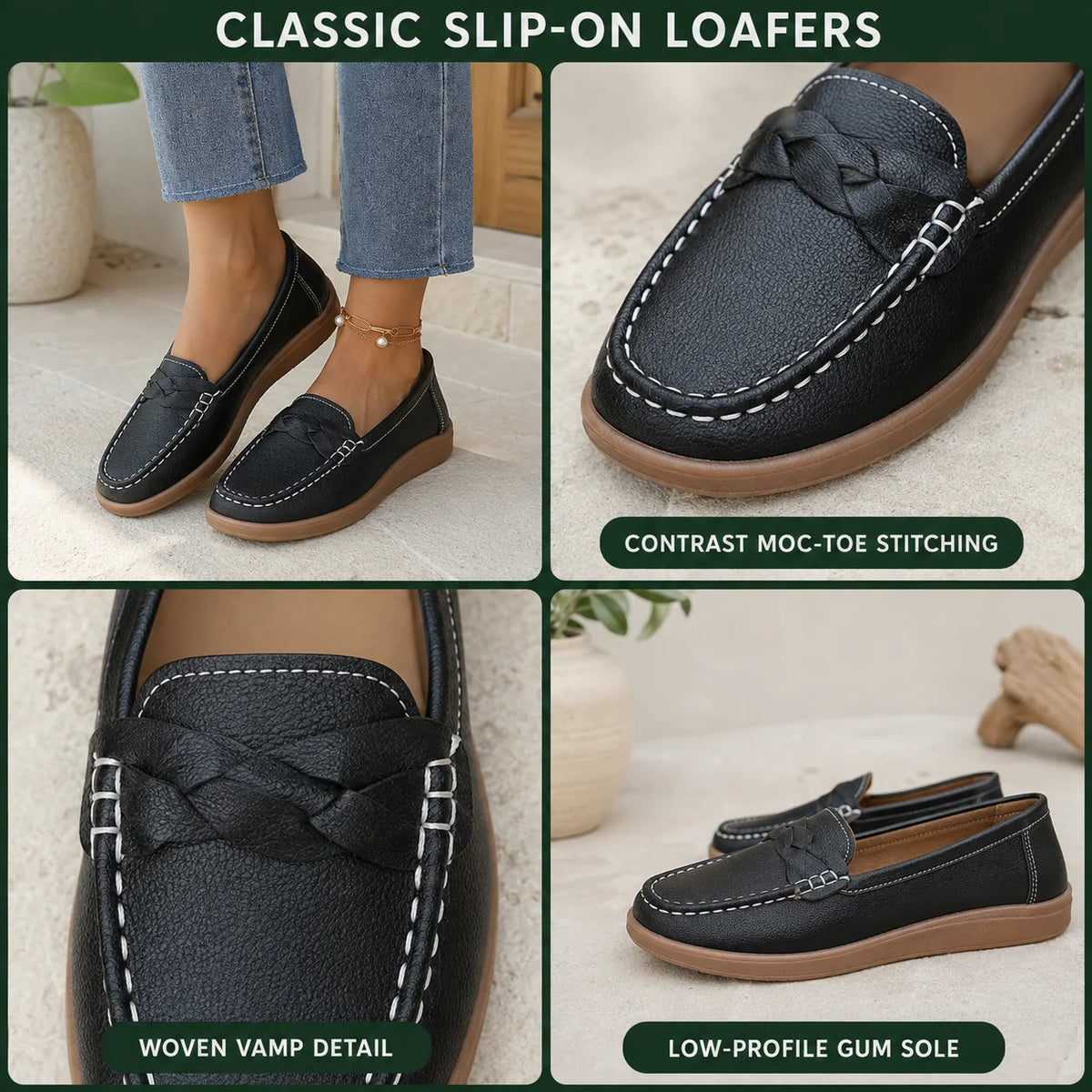 Slip-On Loafers Padded Footbed & Removable Insole
