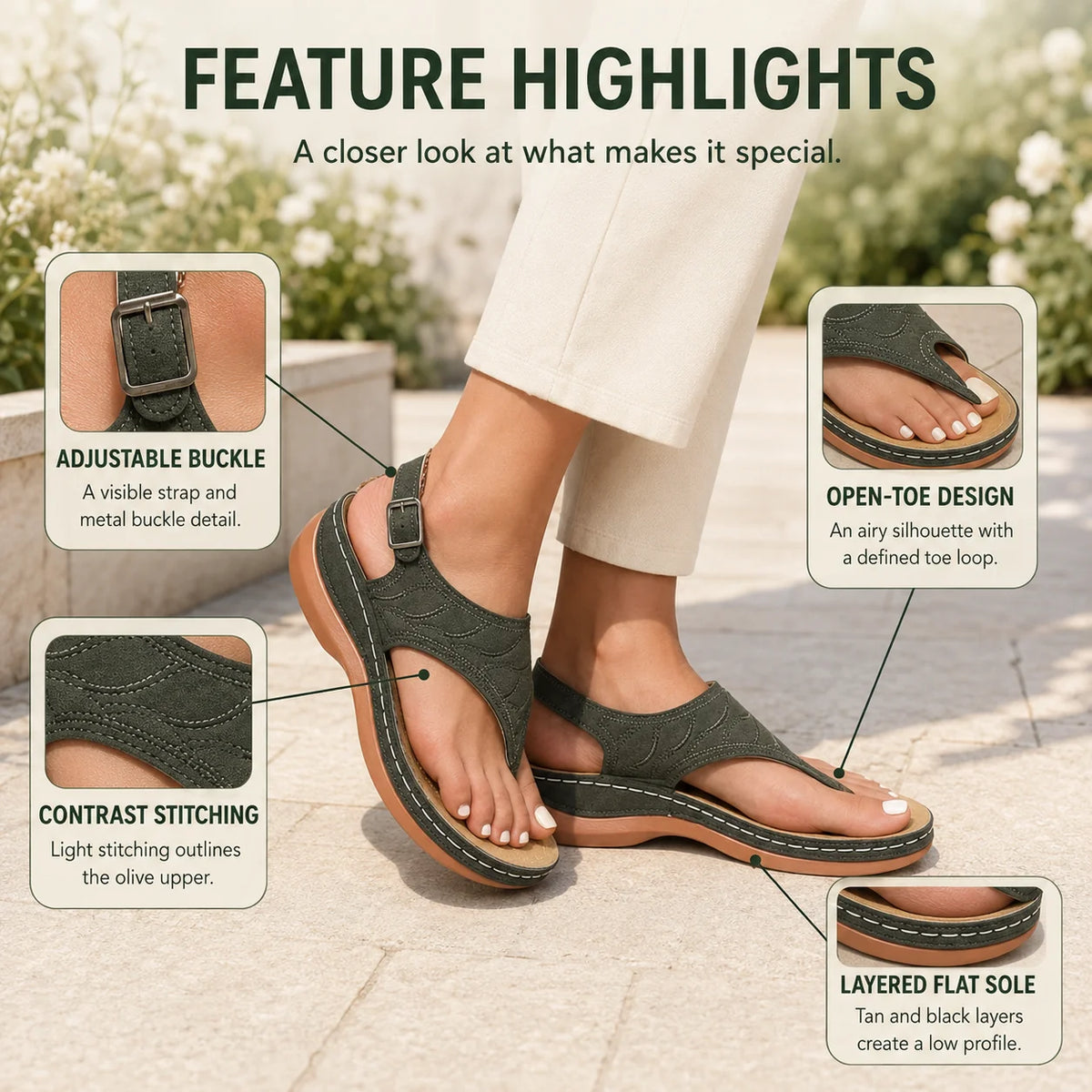 Slip-On Sandal Arch Support Contoured EVA & Non-Slip Sole