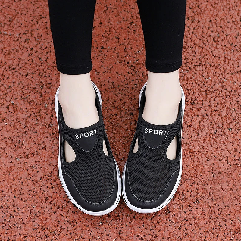 Slip-On Slippers Breathable Mesh Cork-Top Insole & Wide Fit