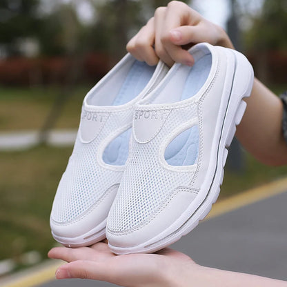 Slip-On Slippers Breathable Mesh Cork-Top Insole & Wide Fit