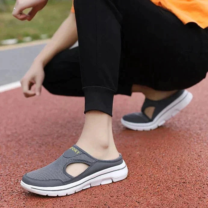 Slip-On Slippers Breathable Mesh Cork-Top Insole & Wide Fit