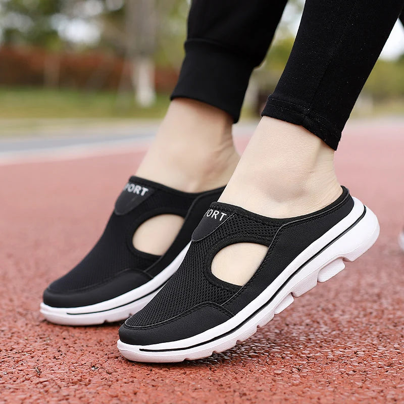 Slip-On Slippers Breathable Mesh Cork-Top Insole & Wide Fit