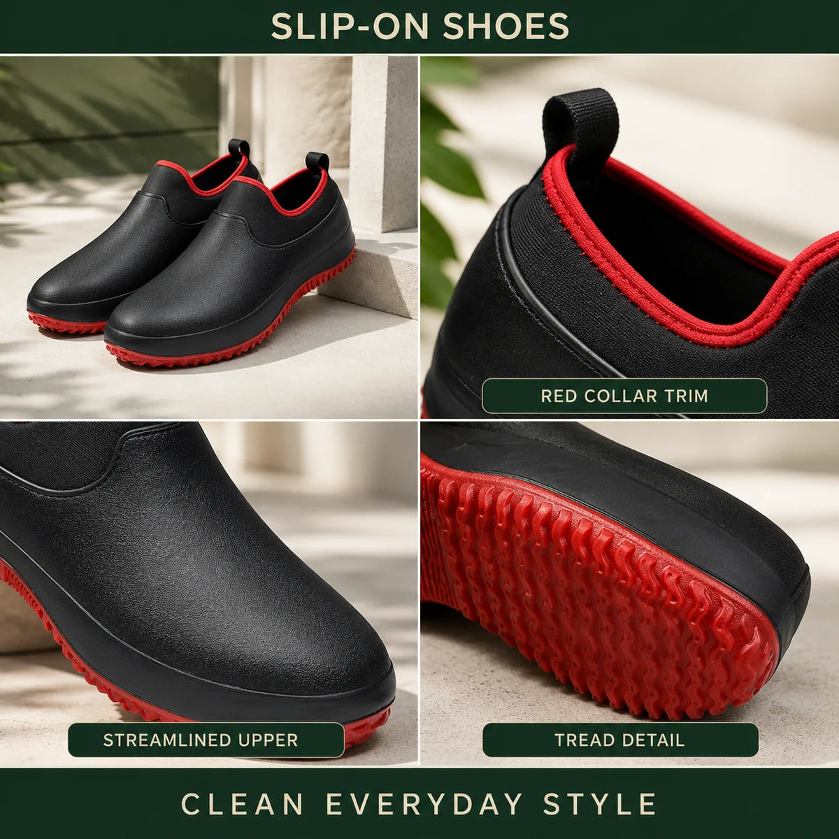 Slip-On Utility Shoes Non-Slip Deep-Tread Cushioned Footbed