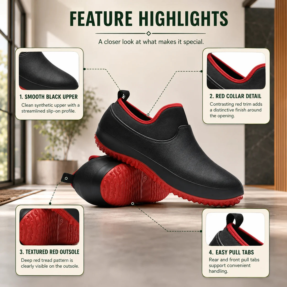 Slip-On Utility Shoes Non-Slip Deep-Tread Cushioned Footbed