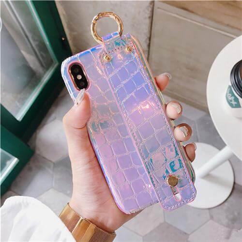 Smartphone Case Laser PU Pattern Wrist Strap