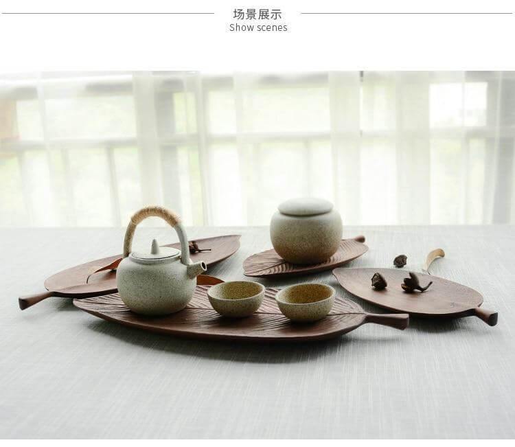 Snack Tray Leaf-Shaped Walnut Wood Lined or Smooth Finish