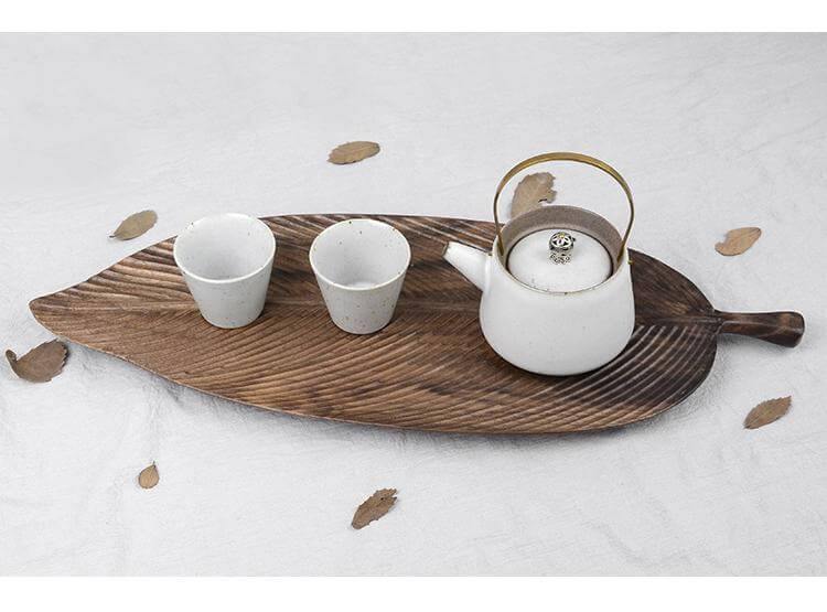 Snack Tray Leaf-Shaped Walnut Wood Lined or Smooth Finish