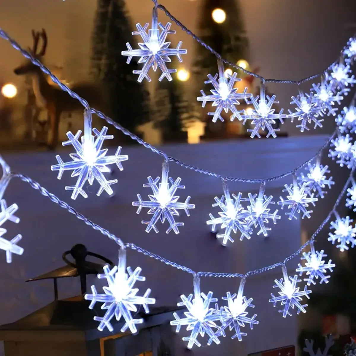 Snowflake String Lights Battery-Powered LED Indoor & Outdoor