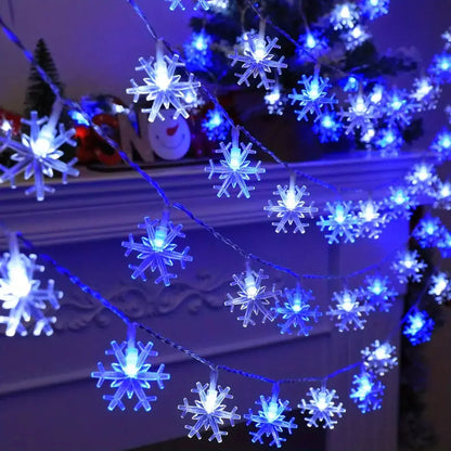 Snowflake String Lights Battery-Powered LED Indoor & Outdoor