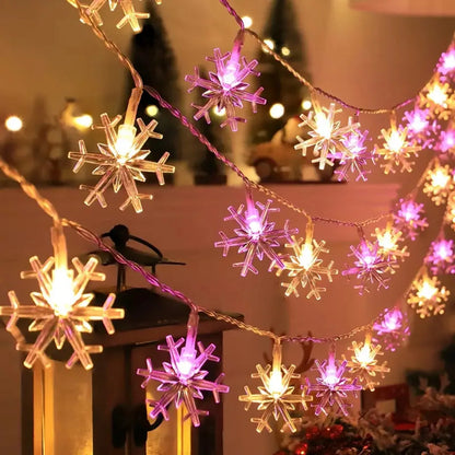 Snowflake String Lights Battery-Powered LED Indoor & Outdoor