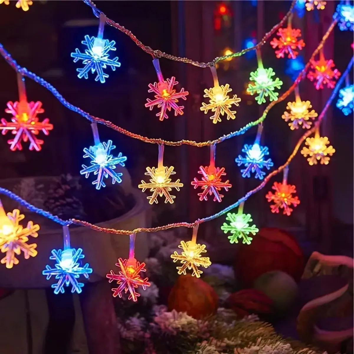 Snowflake String Lights Battery-Powered LED Indoor & Outdoor