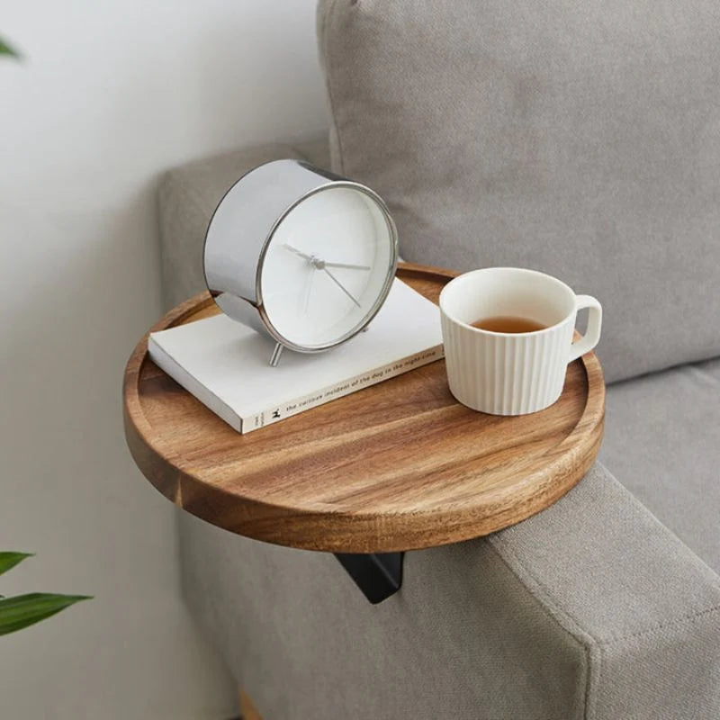 Sofa Arm Tray Clip-On Solid Wood Walnut Space-Saving