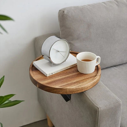 Sofa Arm Tray Clip-On Solid Wood Walnut Space-Saving