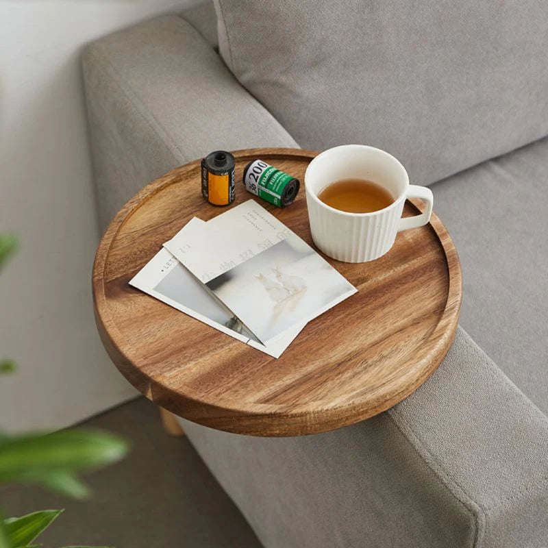 Sofa Arm Tray Clip-On Solid Wood Walnut Space-Saving
