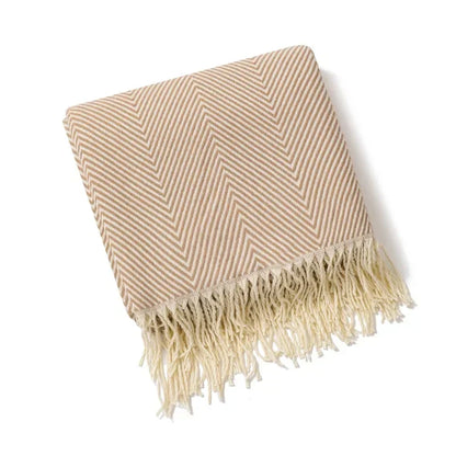 Sofa Blanket 100% Cotton Striped Fringed Edges