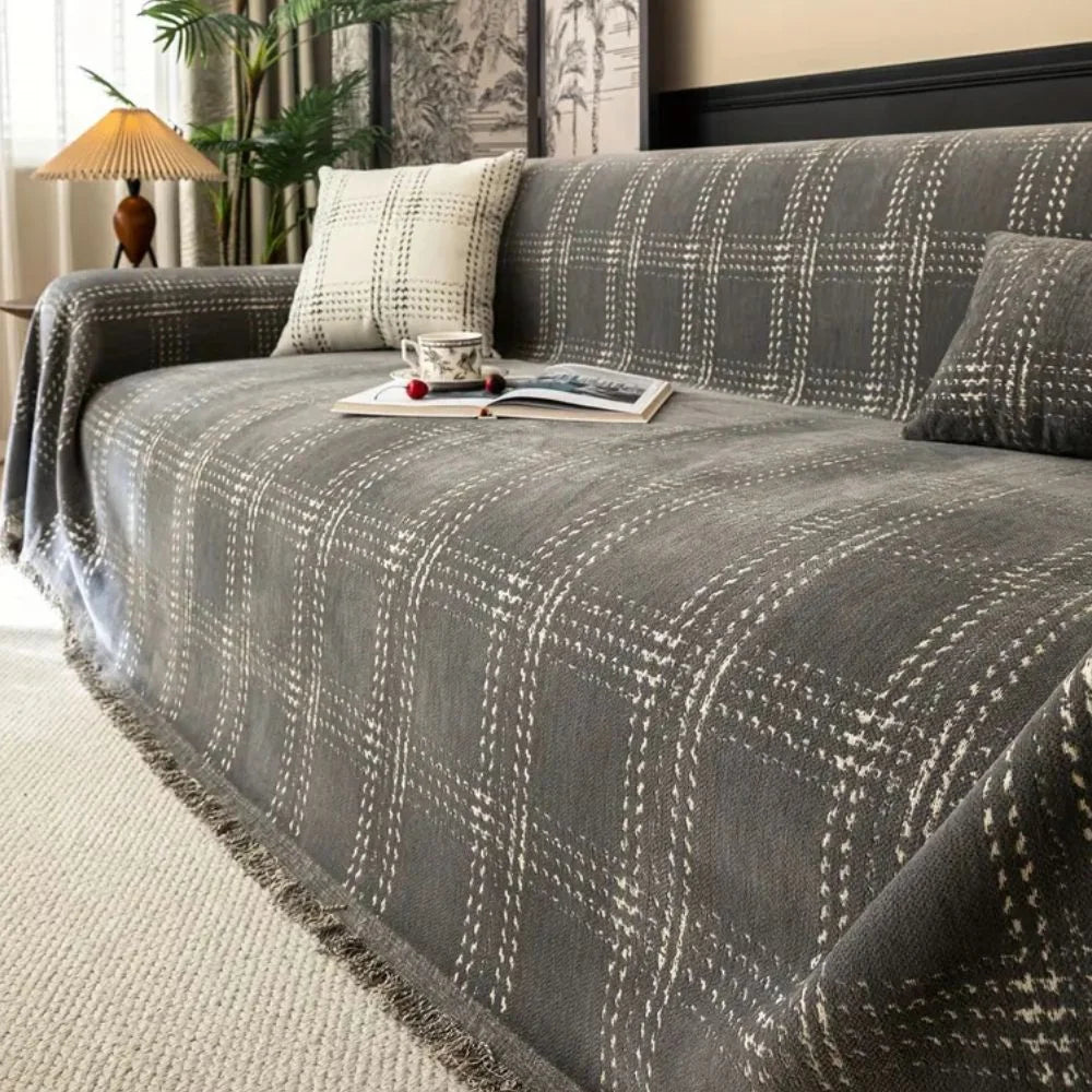 Sofa Cover Chenille Plaid Anti Slip Machine Washable