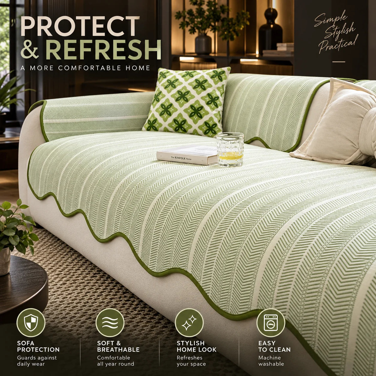 Sofa Cover Microfiber & Machine Washable No Straps