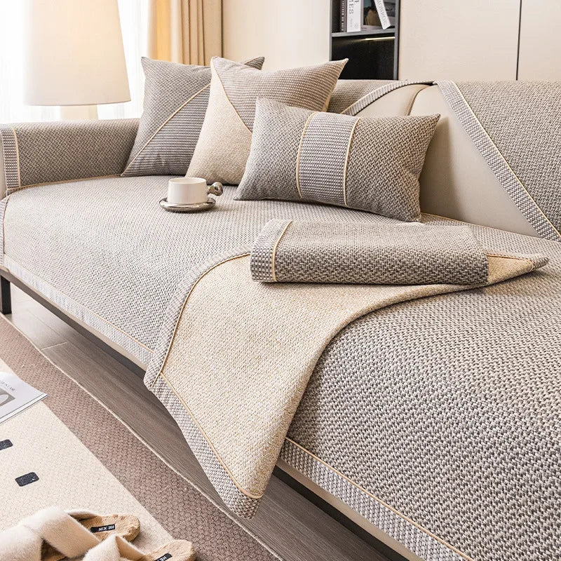 Sofa Cover Quilted Breathable Cotton-Linen Non-Slip