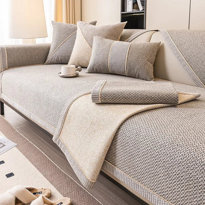 Sofa Cover Quilted Breathable Cotton-Linen Non-Slip
