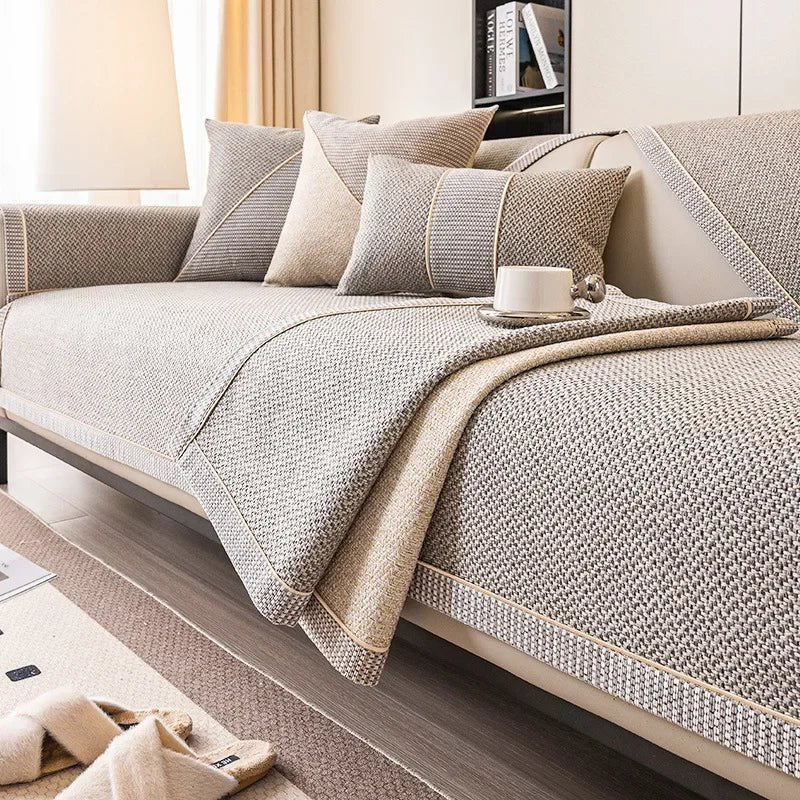 Sofa Cover Quilted Breathable Cotton-Linen Non-Slip