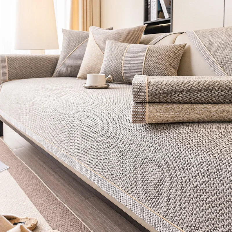 Sofa Cover Quilted Breathable Cotton-Linen Non-Slip