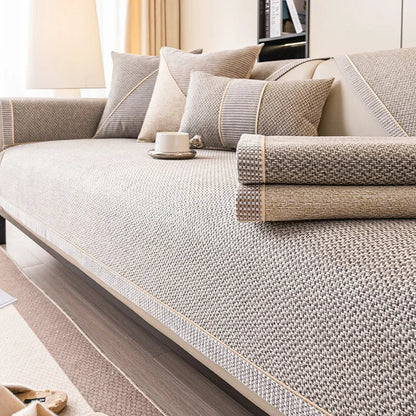 Sofa Cover Quilted Breathable Cotton-Linen Non-Slip