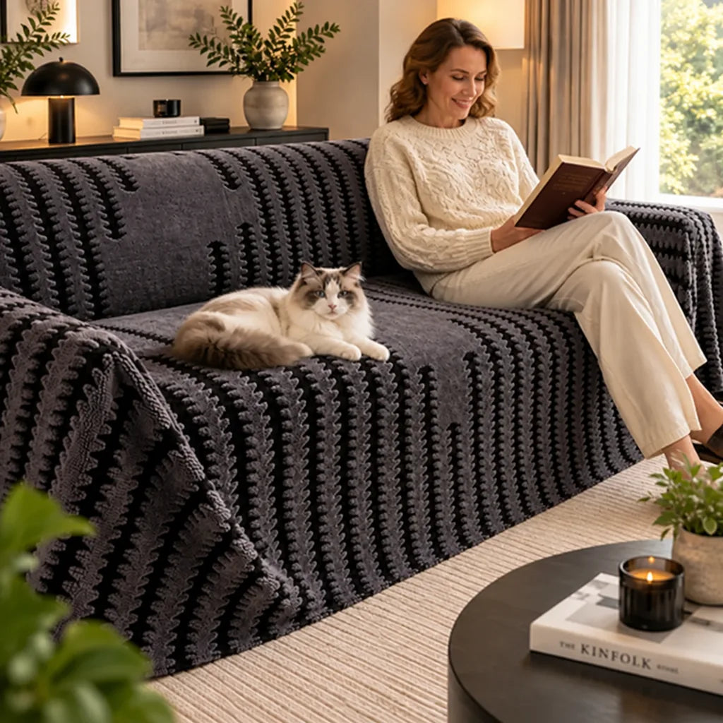 Sofa Cover Sherpa Fleece Anti-Slip Elastic Corners