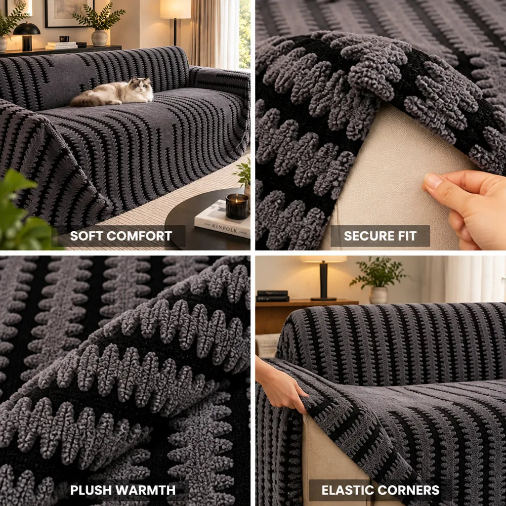 Sofa Cover Sherpa Fleece Anti-Slip Elastic Corners