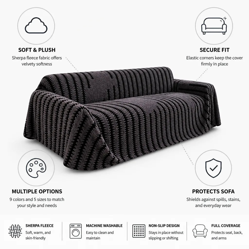 Sofa Cover Sherpa Fleece Anti-Slip Elastic Corners
