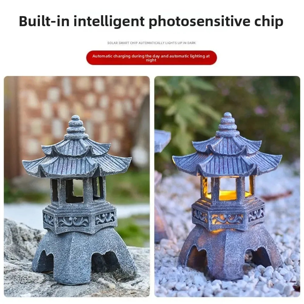 Solar Garden Lantern Pagoda Design Solar-Powered Automatic Dusk Lighting
