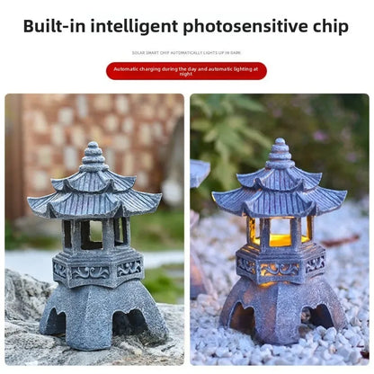 Solar Garden Lantern Pagoda Design Solar-Powered Automatic Dusk Lighting