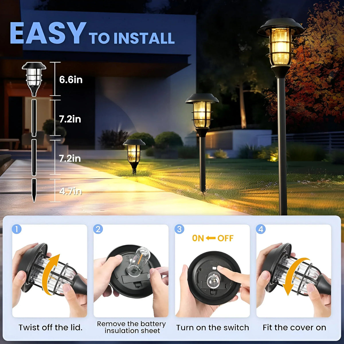 Solar Garden Lights Warm Flickering Solar-Powered Weather-Resistant