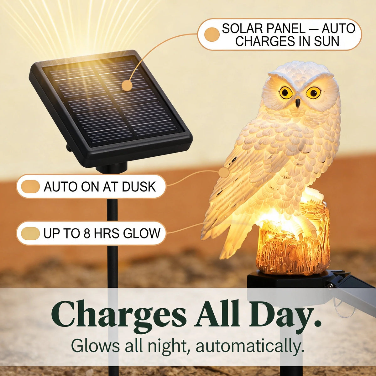 Solar Garden Owl Light Dusk-To-Dawn Weather-Resistant