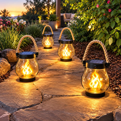 Solar Lantern Flickering Flame Weatherproof 12-Hour Runtime