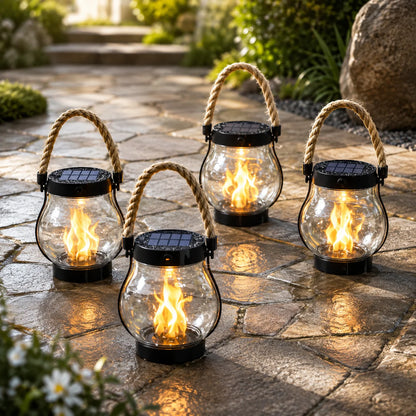 Solar Lantern Flickering Flame Weatherproof 12-Hour Runtime