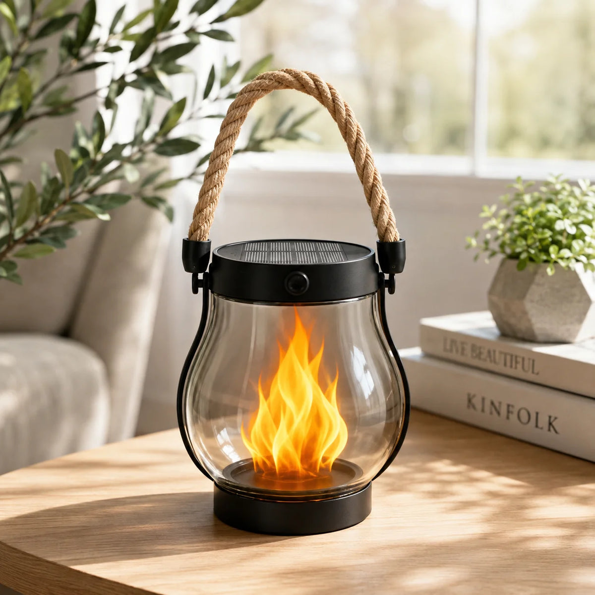 Solar Lantern Flickering Flame Weatherproof 12-Hour Runtime
