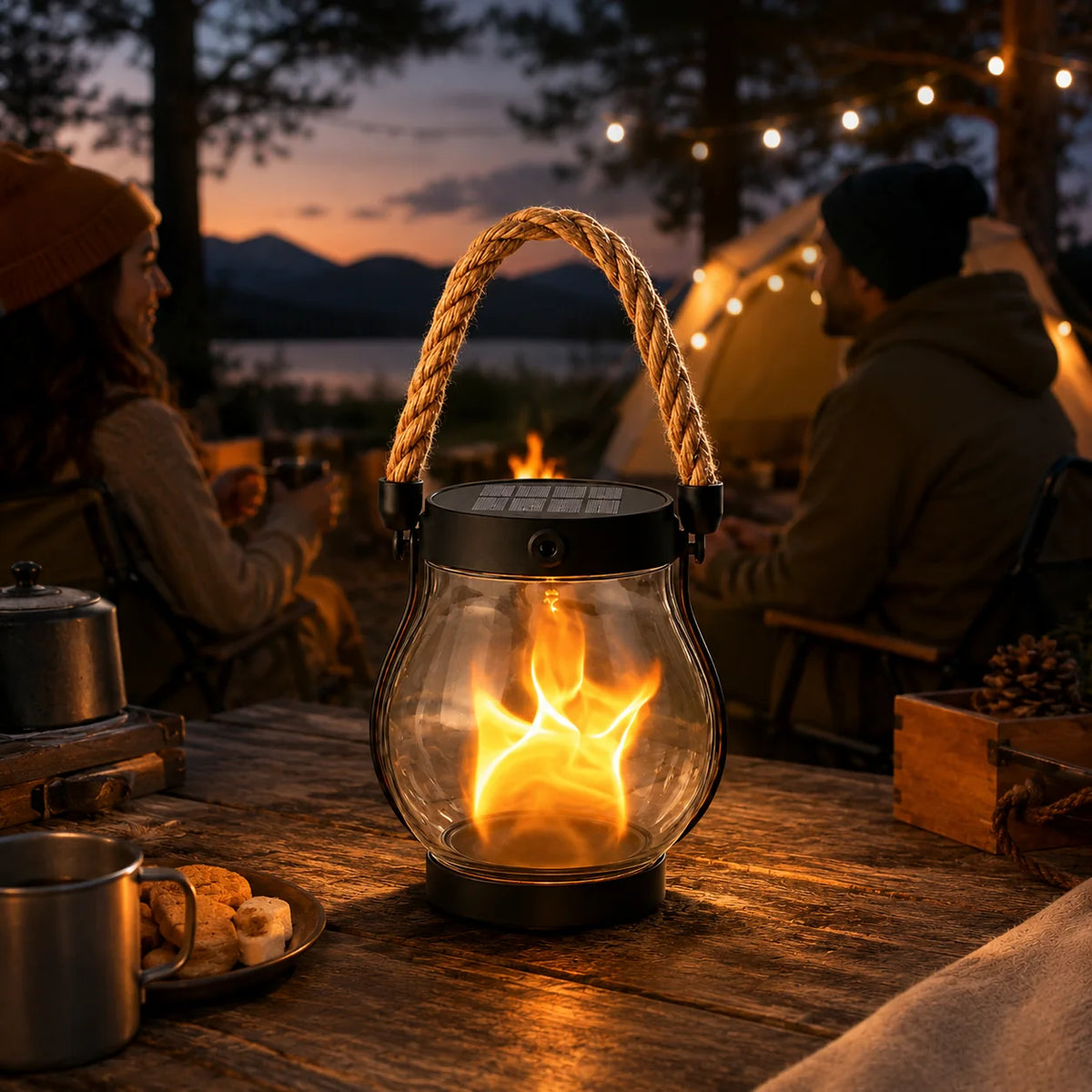Solar Lantern Flickering Flame Weatherproof 12-Hour Runtime