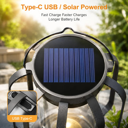 Solar Lantern Flickering Flame Weatherproof 12-Hour Runtime