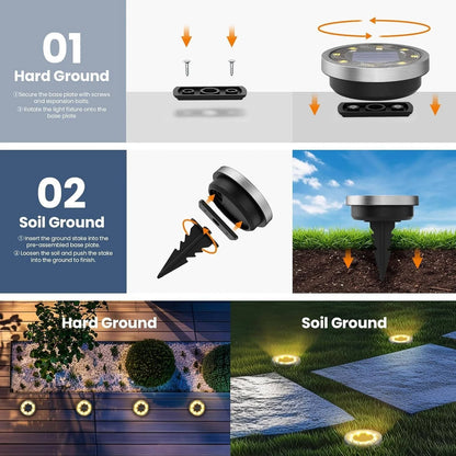 Solar Pathway Lights Stainless Steel Flush-Mount Waterproof IP65
