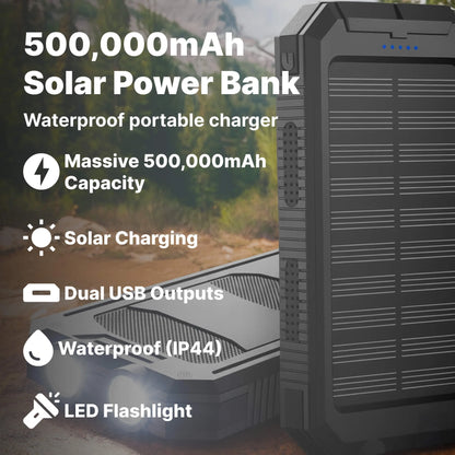 Solar Power Bank 500000mAh Dual USB Waterproof & Shockproof