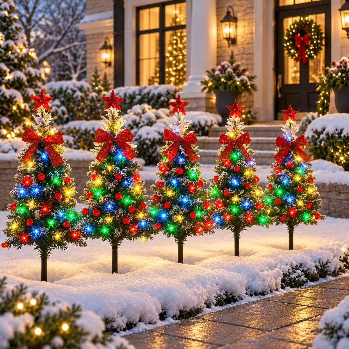 Solar Stake Lights Christmas Tree Weatherproof Auto-On