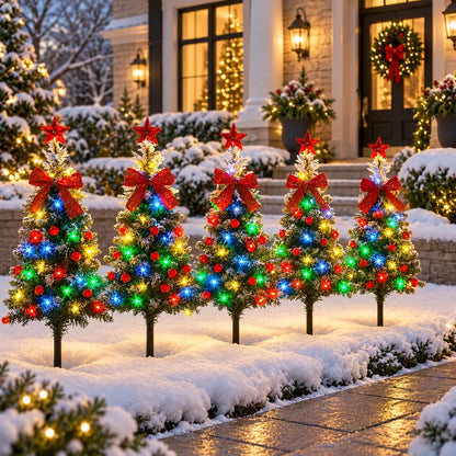 Solar Stake Lights Christmas Tree Weatherproof Auto-On