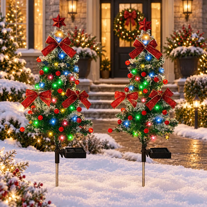 Solar Stake Lights Christmas Tree Weatherproof Auto-On