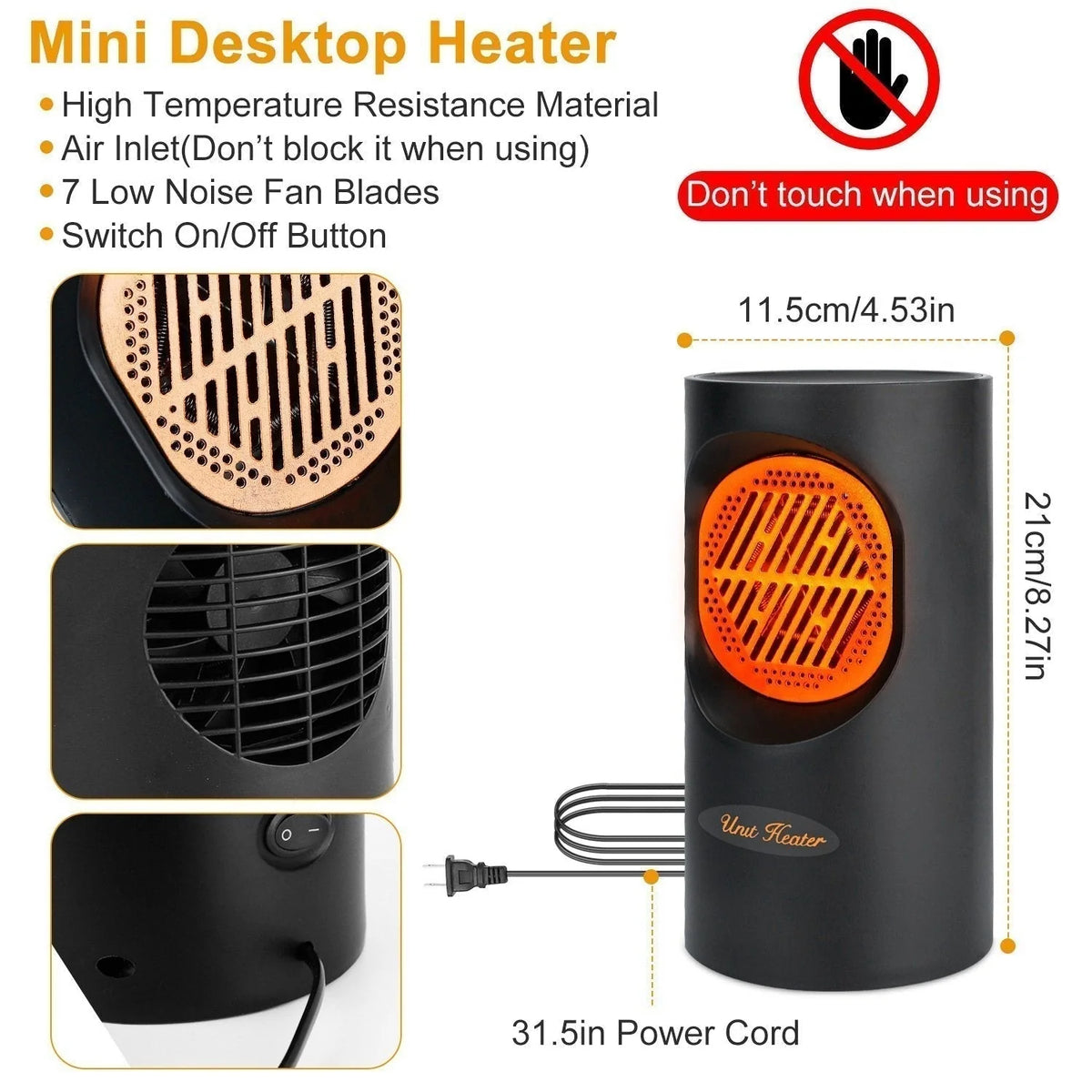 Space Heater Compact Spiral Energy Saving 300W Quiet