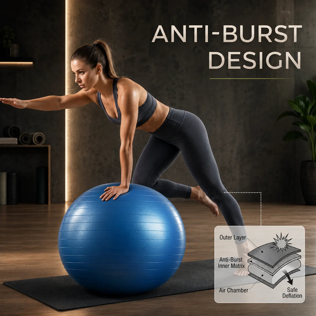 Stability Ball Anti-Burst PVC Non-Slip Pump Included