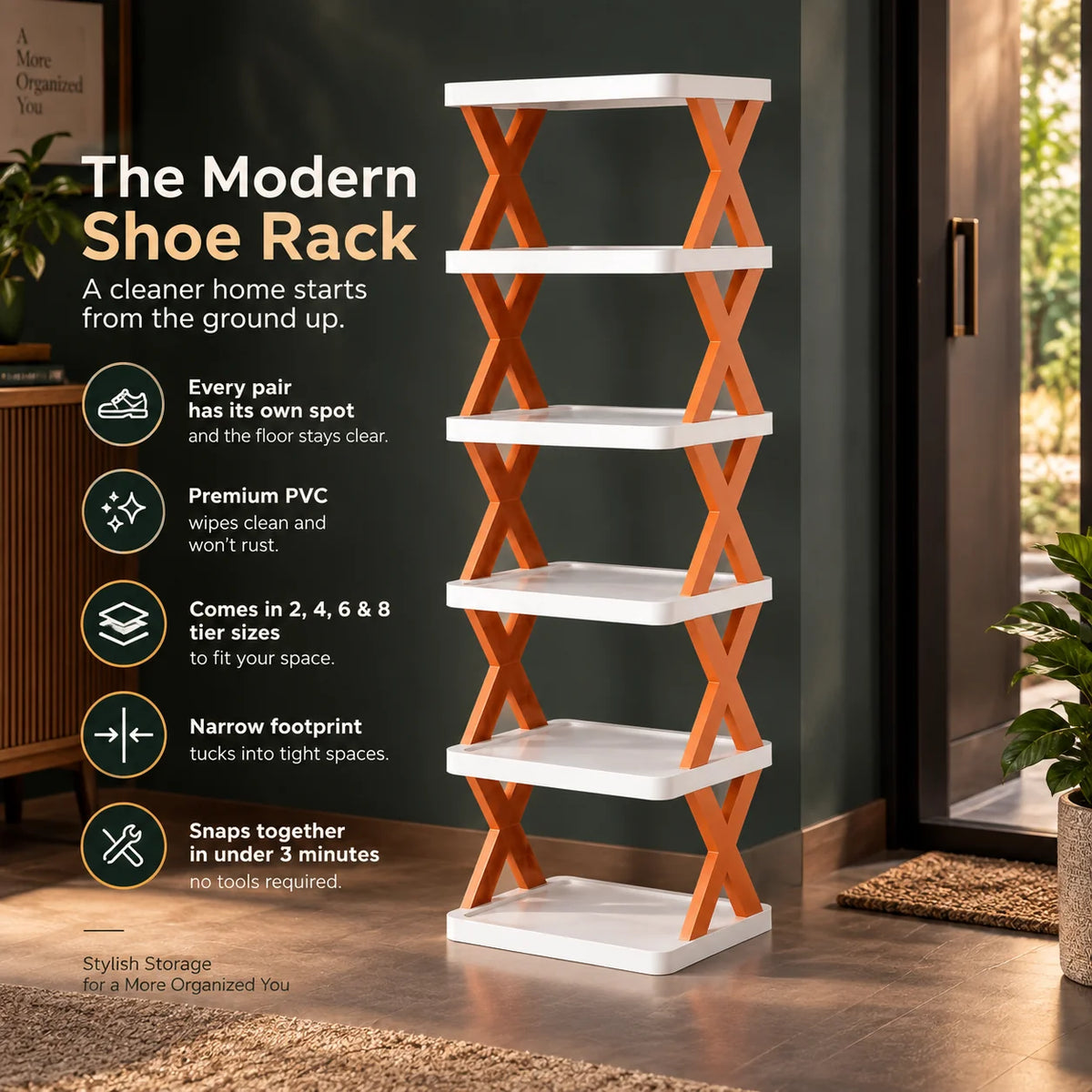 Stackable Shoe Rack Modular Tool-Free Space-Saving