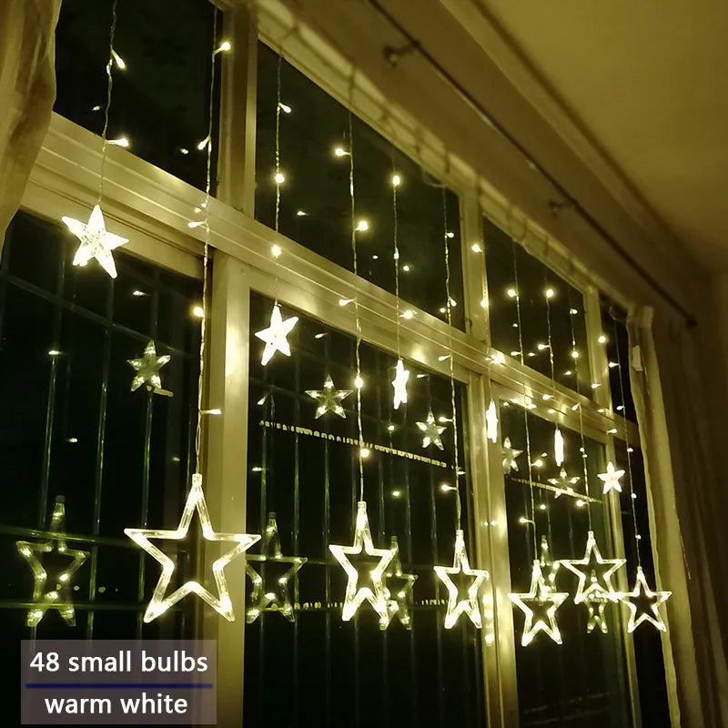 Star Curtain String Lights Warm White LED Connectable