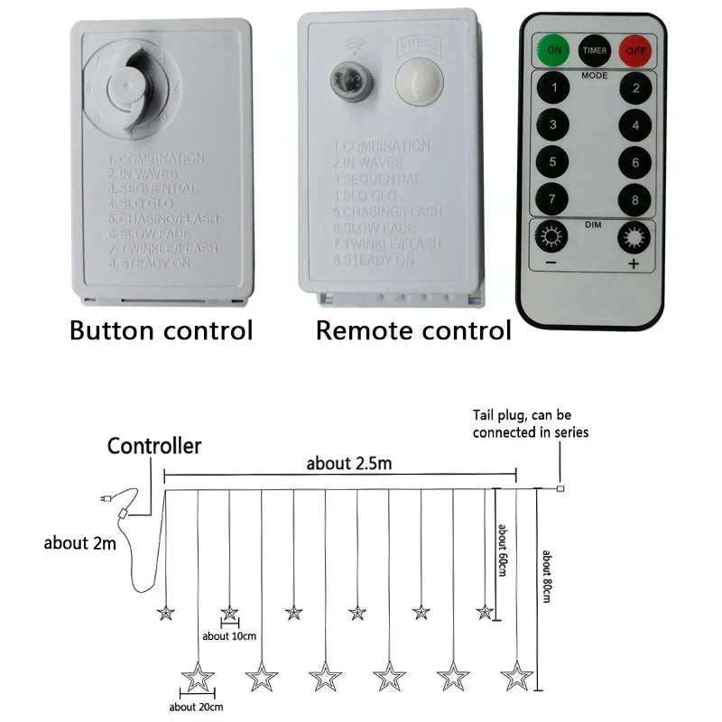 Star Curtain String Lights Warm White LED Connectable